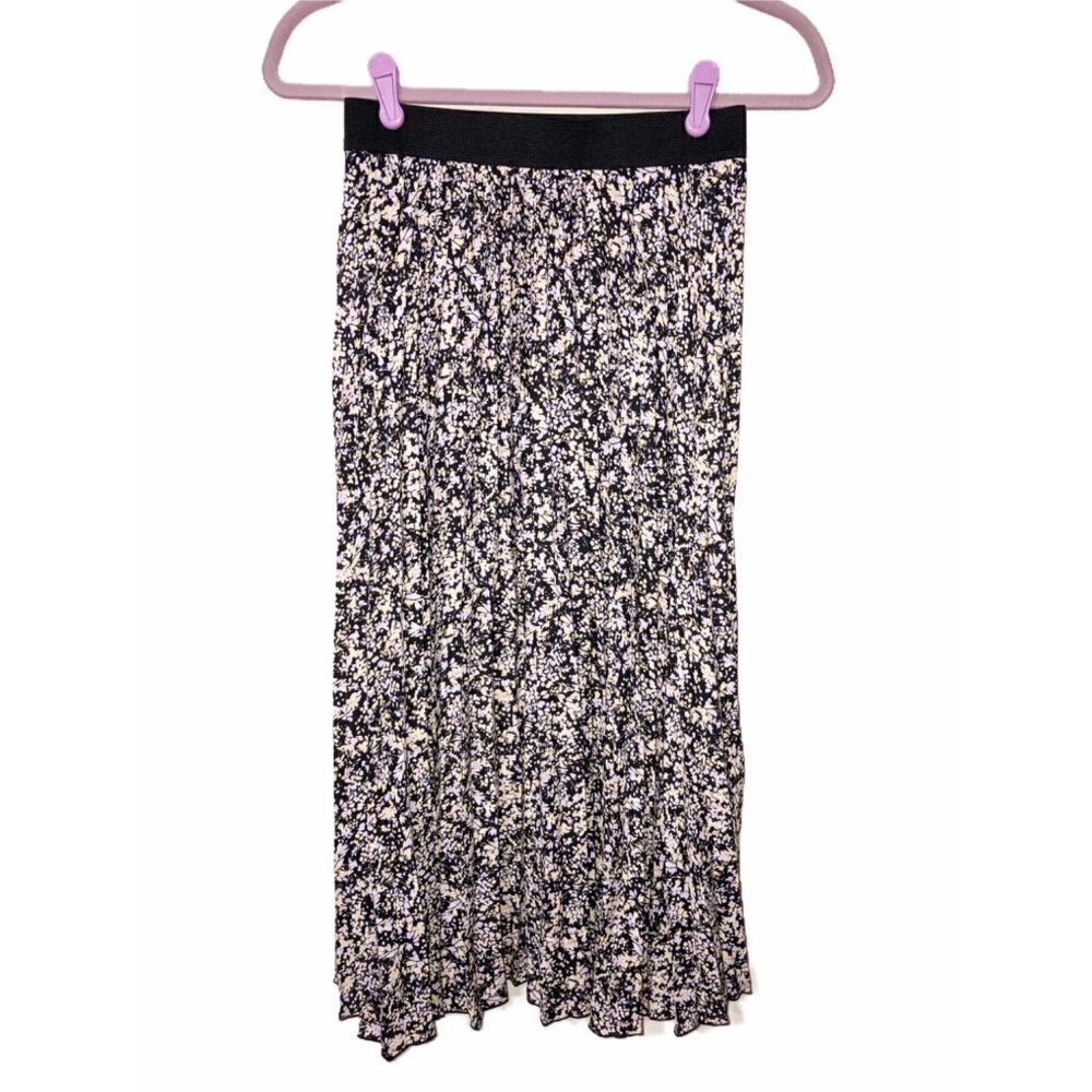 Vince Camuto Size XS Broomstick Maxi Midi Skirt Black Floral Print Boho Festival